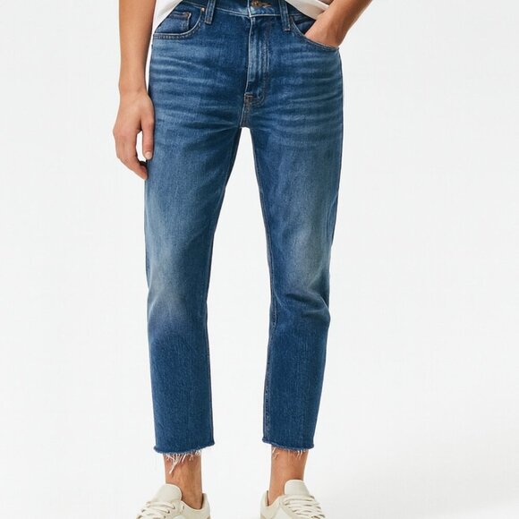 Madewell Other - Madewell Slim Fit Raw Hem Jeans Blue Distressed Crop Ankle Fray Minimalist 35"